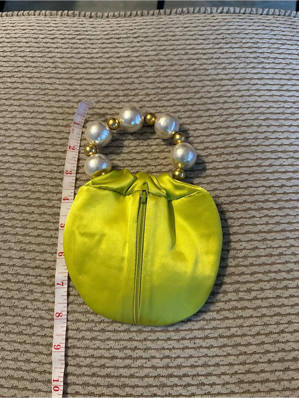 Nancy Bacich bracelet bag– Lime Green with Pearl Bead Handle